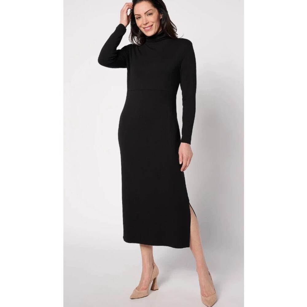 New Women with Control Jersey Midi Dress Tummy Control Turtleneck Large PETITE
